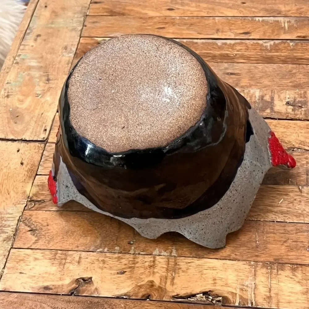 Handcrafted Abstract Ceramic Planter Vase Textured Dark Glaze